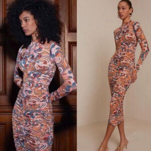 A.L.C. Ansel Long‑Sleeve‎ Ruched Bodycon Midi Dress